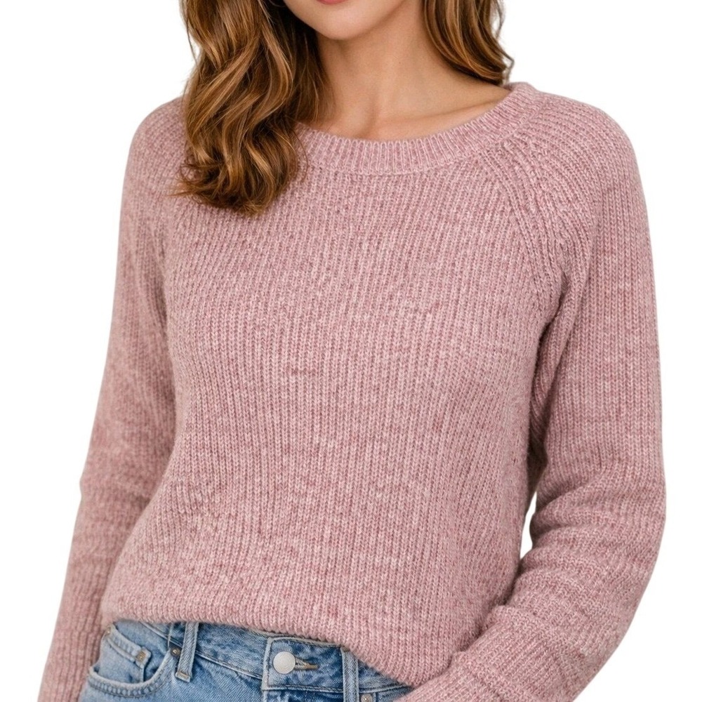 LOFT‎ Pink Heathered Ribbon Tie Back Crew Neck Knit Sweater Women's Size XS
